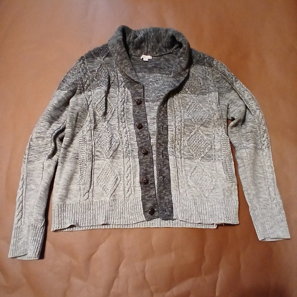 Merona Men's Large Gray Ombre Shawl Collar Cable Knit Cardigan Sweater